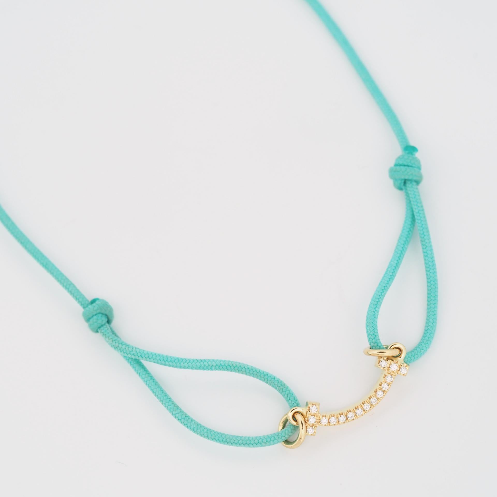 Tiffany T Smile Bracelet With Diamonds Yellow Gold Limited Edition Blue Cord 1
