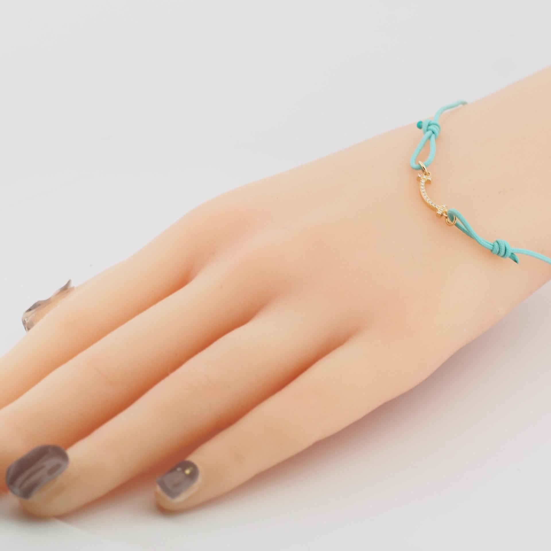 Tiffany T Smile Bracelet With Diamonds Yellow Gold Limited Edition Blue Cord 1