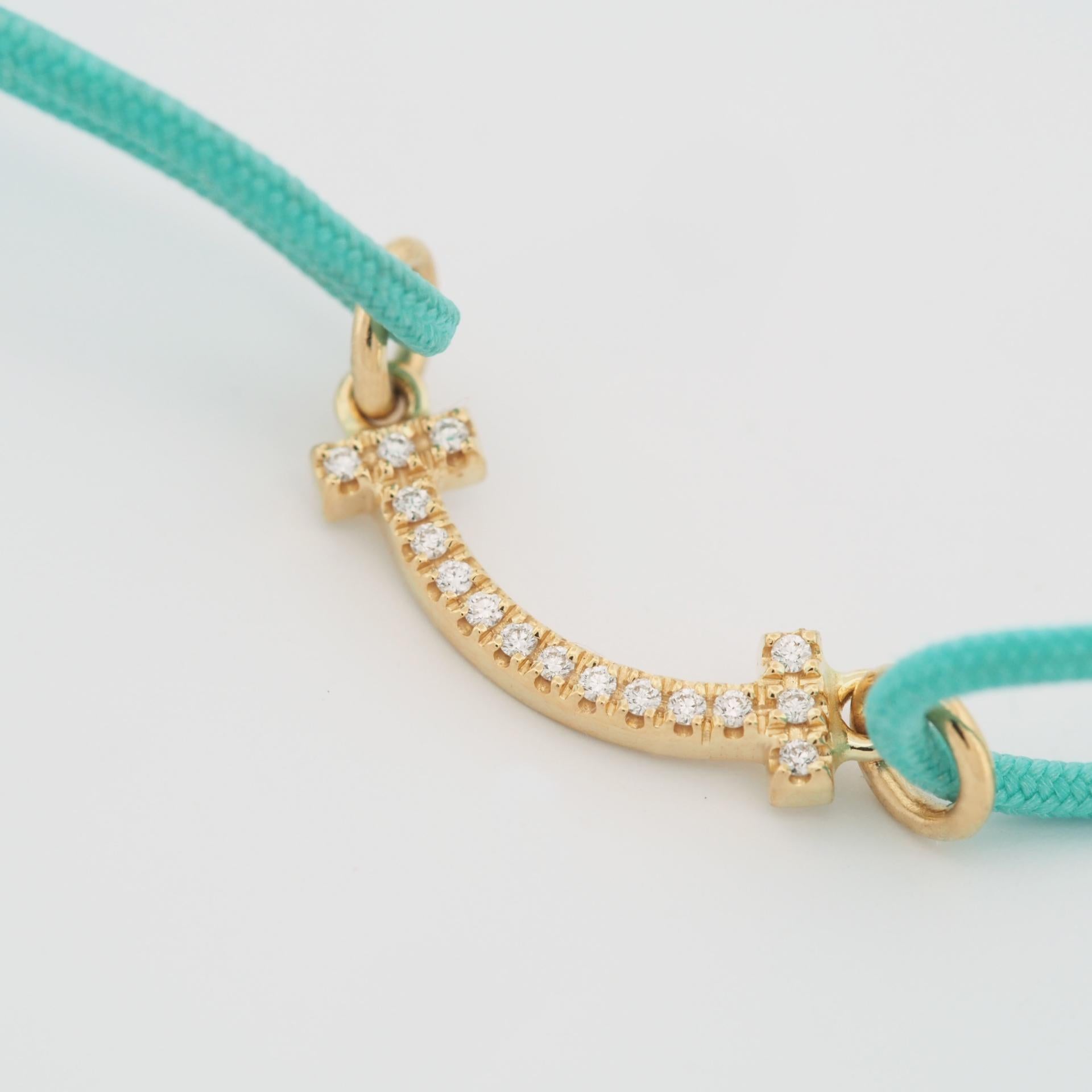 Tiffany T Smile Bracelet With Diamonds Yellow Gold Limited Edition Blue Cord 2