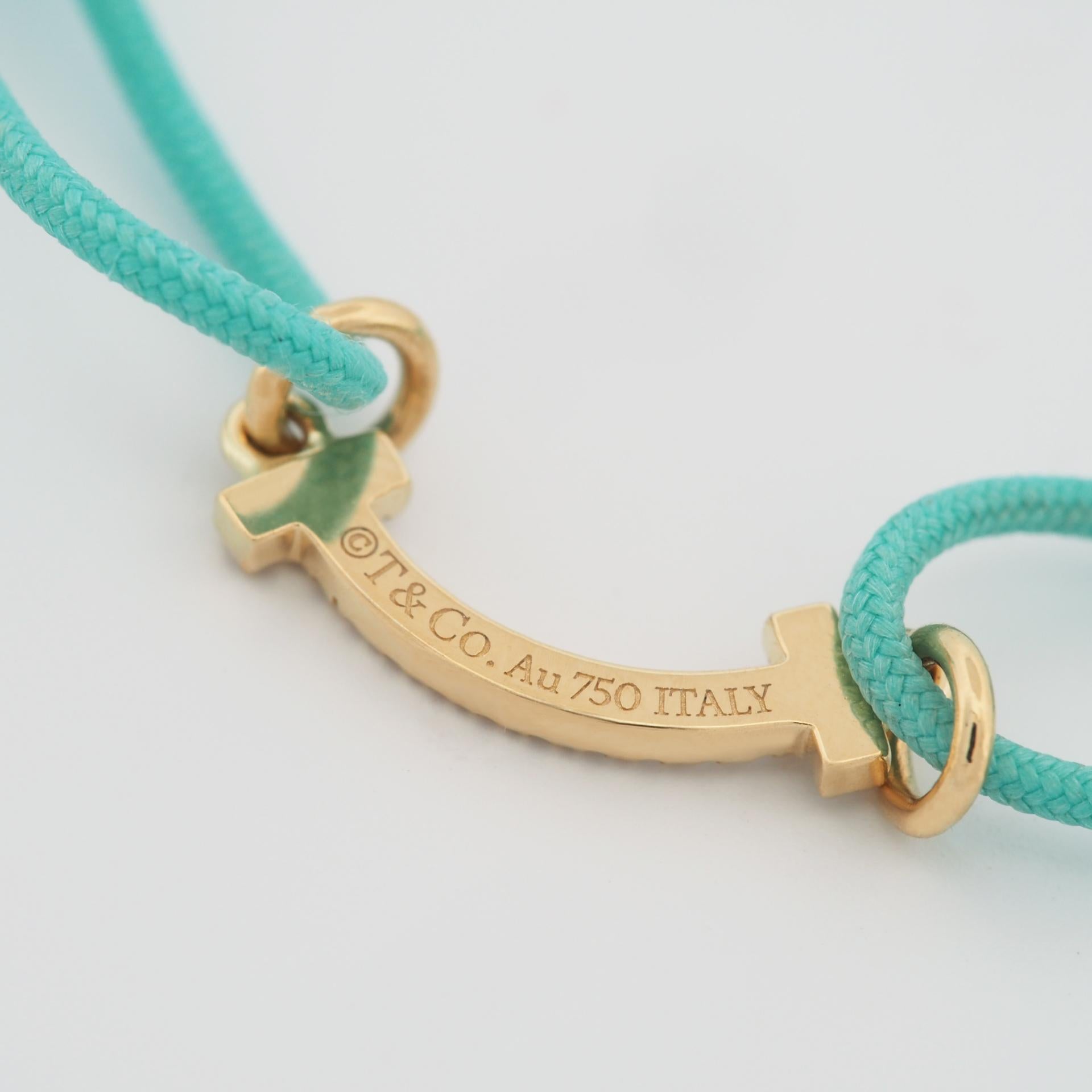 Tiffany T Smile Bracelet With Diamonds Yellow Gold Limited Edition Blue Cord 3