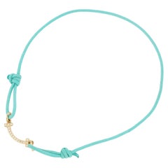 Tiffany T Smile Bracelet With Diamonds Yellow Gold Limited Edition Blue Cord
