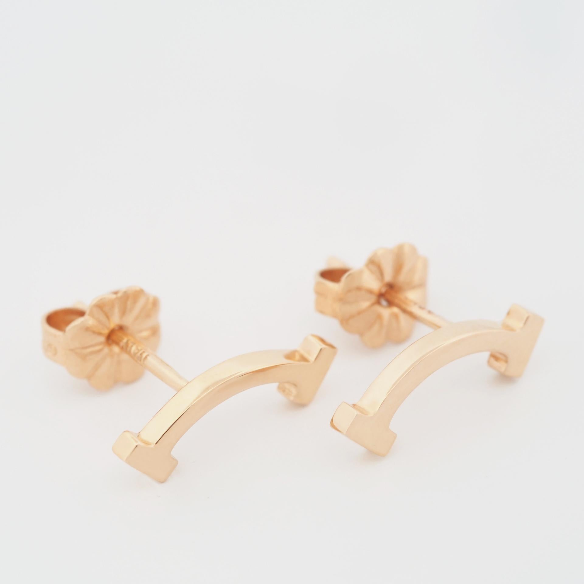 Women's or Men's Tiffany T Smile Post Earrings Rose Gold