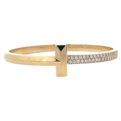 Tiffany & Co. T T1 Wide Diamond Hinged Bangle 18 Karat Yellow Gold Size Large