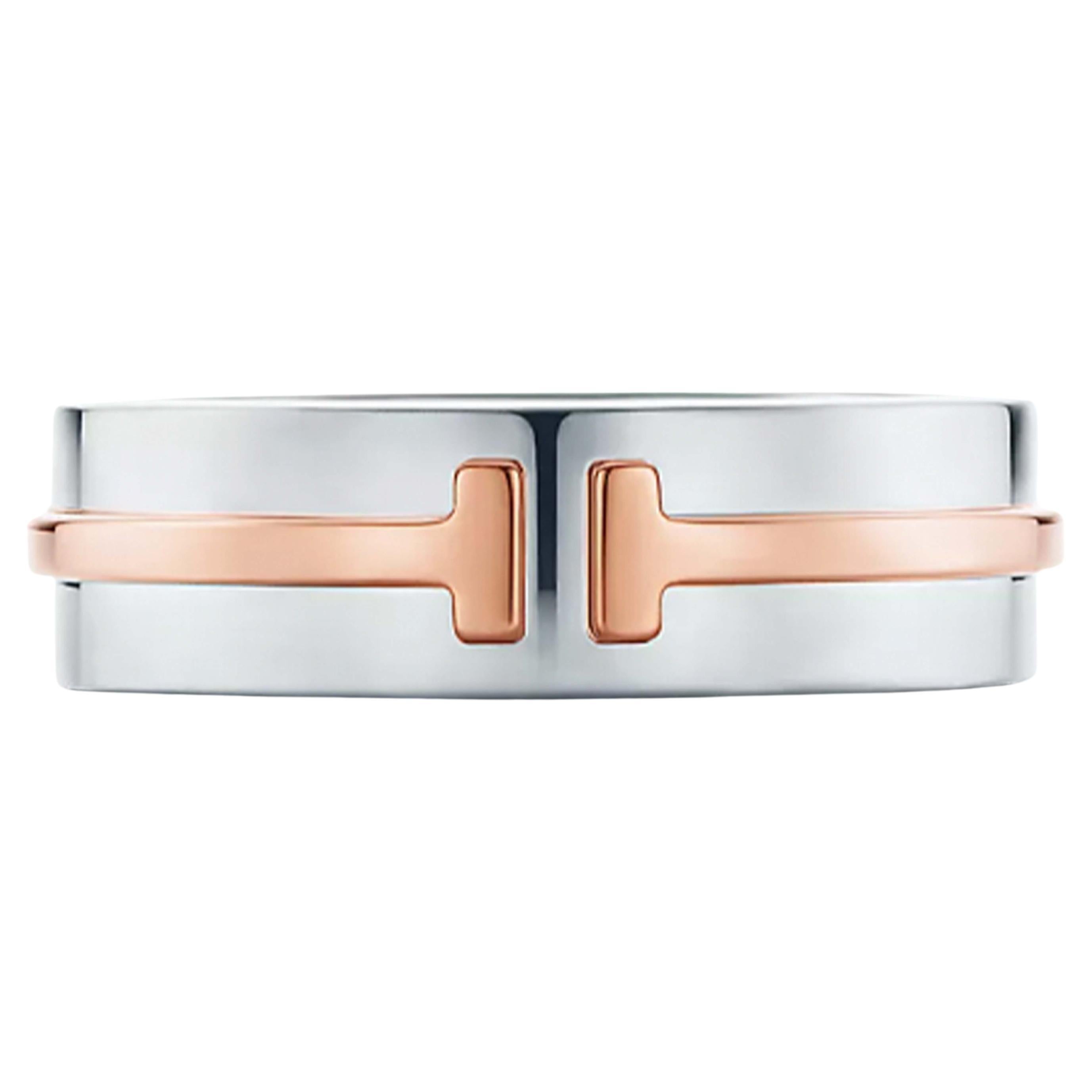 Tiffany T Wide Ring in Sterling Silver and 18k Rose Gold For Sale