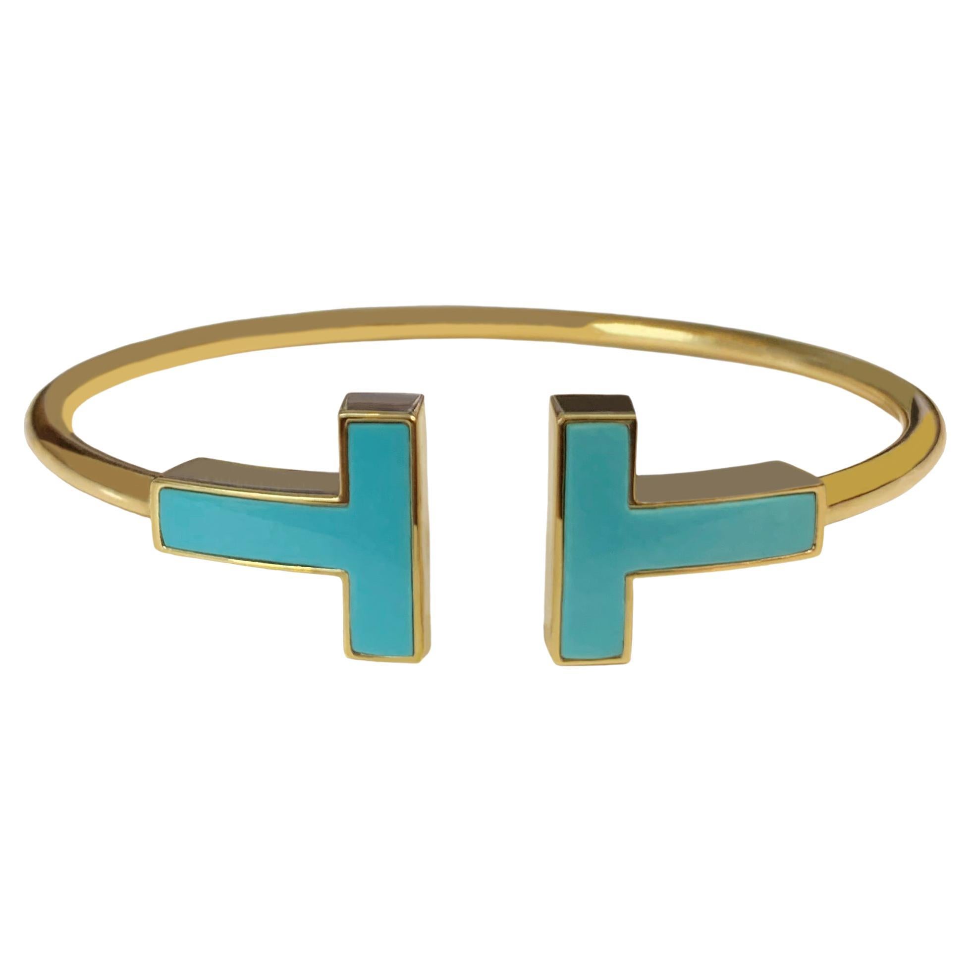 Tiffany T Wide Turquoise Wire Bracelet in 18k Gold