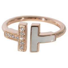 Tiffany T Wire Ring with Diamonds and Mother of Pearl in 18k Rose Gold 0.07 Ctw