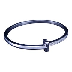 Tiffany T1 Narrow Diamond Hinged Bangle in White Gold