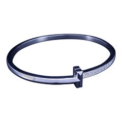 Tiffany T1 Narrow Diamond Hinged Bangle in White Gold