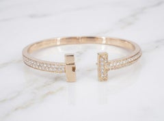 Tiffany T1 Wide Diamond Hinged Bangle Bracelet 18K Rose Gold 4.08 Carats