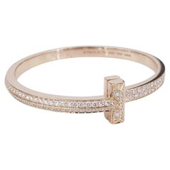 Tiffany T1 Wide Diamond Hinged Bangle Bracelet 18K Rose Gold 4.08 Carats