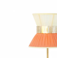 “Tiffany” Table Lamp 23 Lemon-orange Silk, Antiqued Brass, Silvered Glass