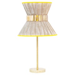 “Tiffany” Table Lamp 30 Beige Handpainted gauze, Antiqued Brass, Silvered Glass