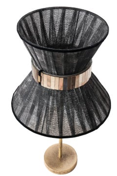“Tiffany” Table Lamp 30 Black Chalky Painted, Antiqued Brass, Silvered Glass