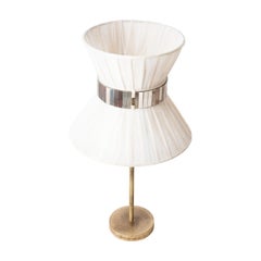Tiffany-Tischlampe 30, Chalky Painted, antikes Messing, versilbertes Glas
