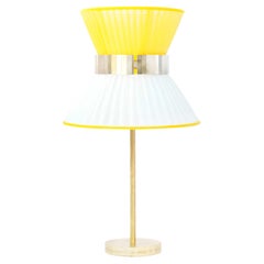 “Tiffany” Table Lamp 30 Lemon-White Silk, Antiqued Brass, Silvered Glass