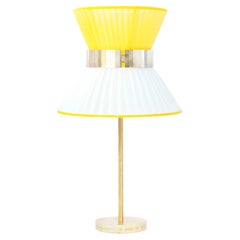 Lampe de bureau Tiffany 30 blanc citron, laiton vieilli, verre argenté