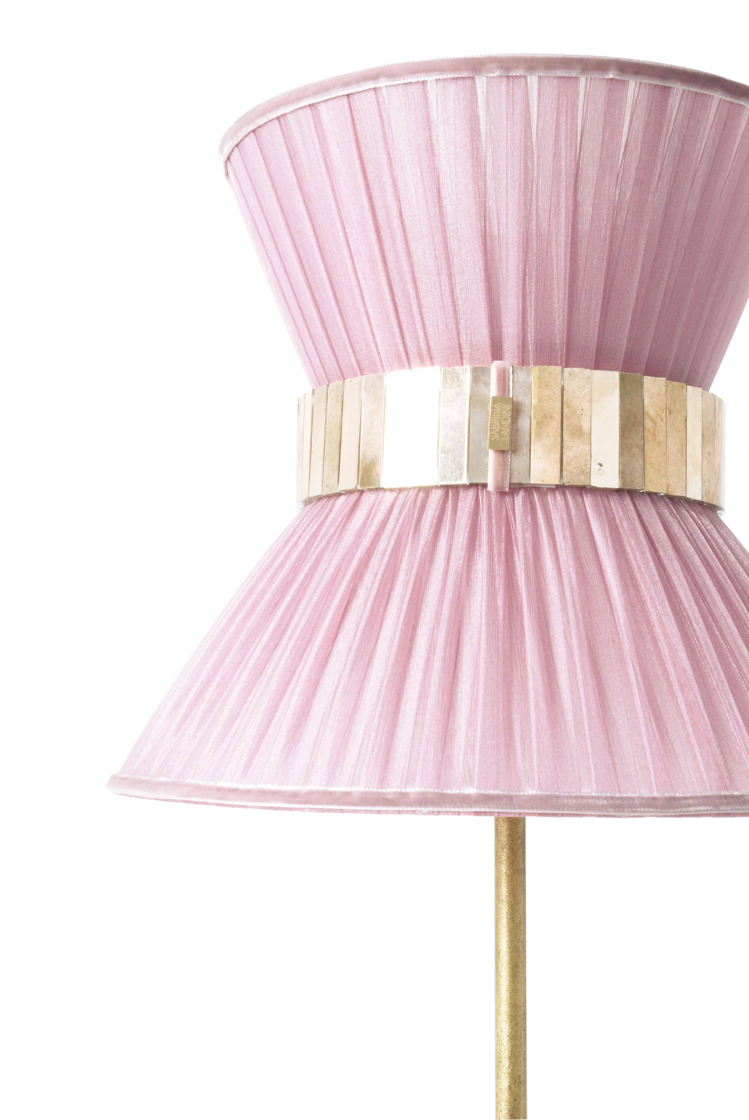 italien Lampe de bureau Tiffany 30 en soie d'oignon, laiton vieilli, verre argenté en vente