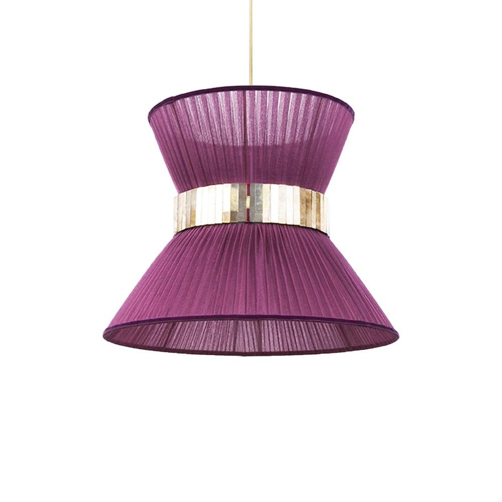 Tiffany-Tischlampe, 30 lila Seide, antikes Messing, versilbertes Glas (Italienisch) im Angebot