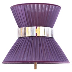 “Tiffany” Table Lamp 30 Purple Silk, Antiqued Brass, Silvered Glass