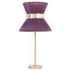 “Tiffany” Table Lamp 30 Purple Silk, Antiqued Brass, Silvered Glass