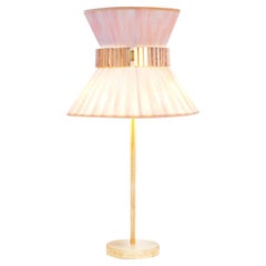 “Tiffany” Table Lamp 30 Rose Hand Painted Gauze, Antiqued Brass, Silvered Glass