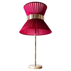 “Tiffany” Table Lamp 30 Ruby Silk, Antiqued Brass, Silvered Glass