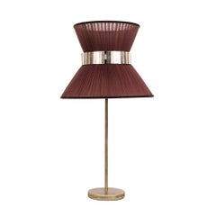 “Tiffany” Table Lamp 30 Tobacco Silk, Antiqued Brass, Silvered Glass