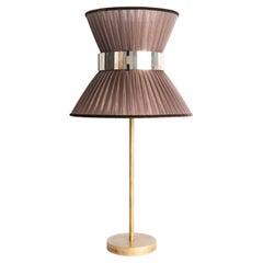 “Tiffany” Table Lamp 30 Tobacco Silk, Antiqued Brass, Silvered Glass