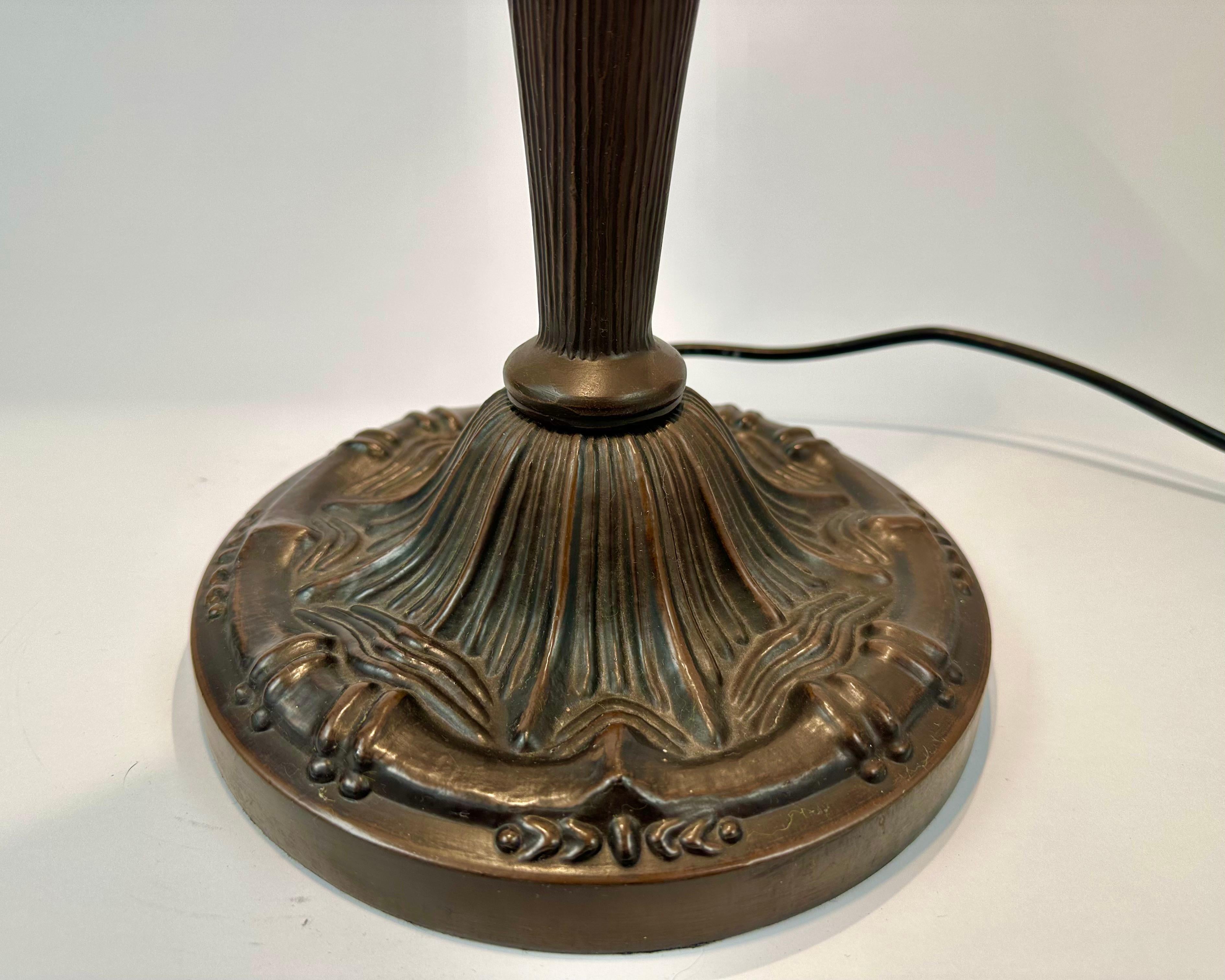 Tiffany Table Lamp Bedroom Living Room Bronze Base, France 1960s For Sale 3