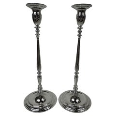 Tiffany Tall Art Deco Classical Sterling Silver Candlesticks