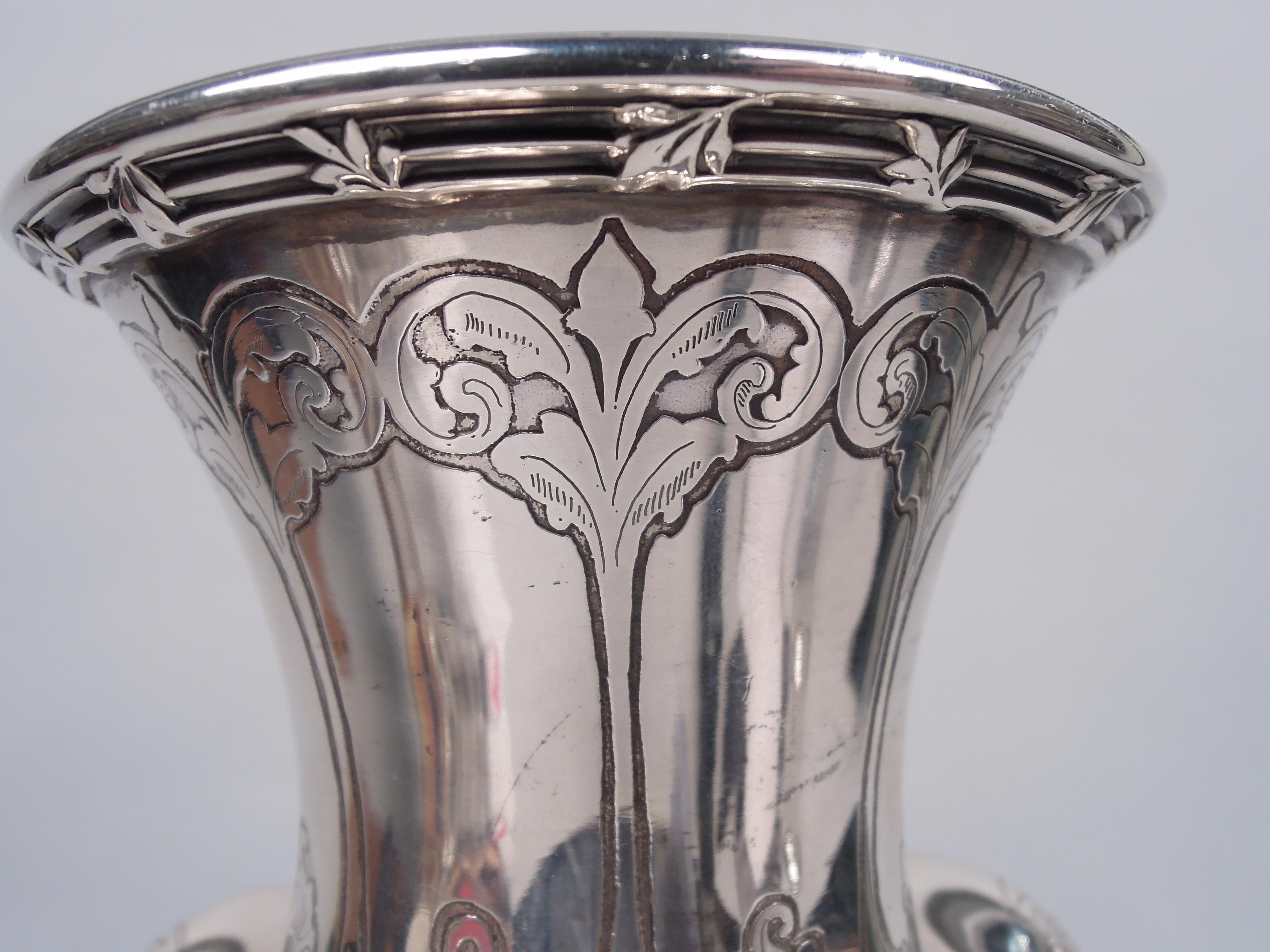 American Tiffany Tall Victorian Classical Sterling Silver Vase For Sale