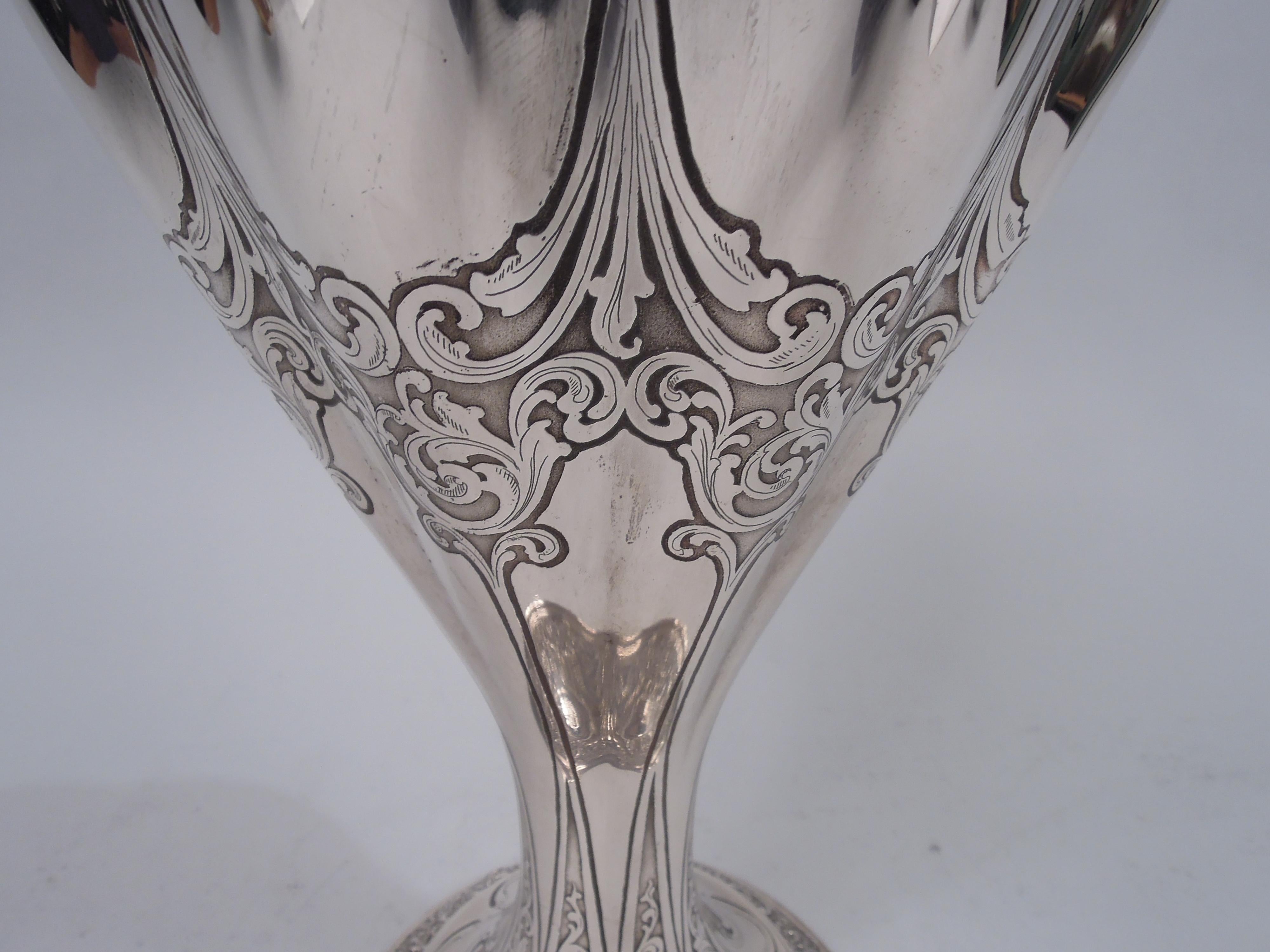 Early 20th Century Tiffany Tall Victorian Classical Sterling Silver Vase For Sale