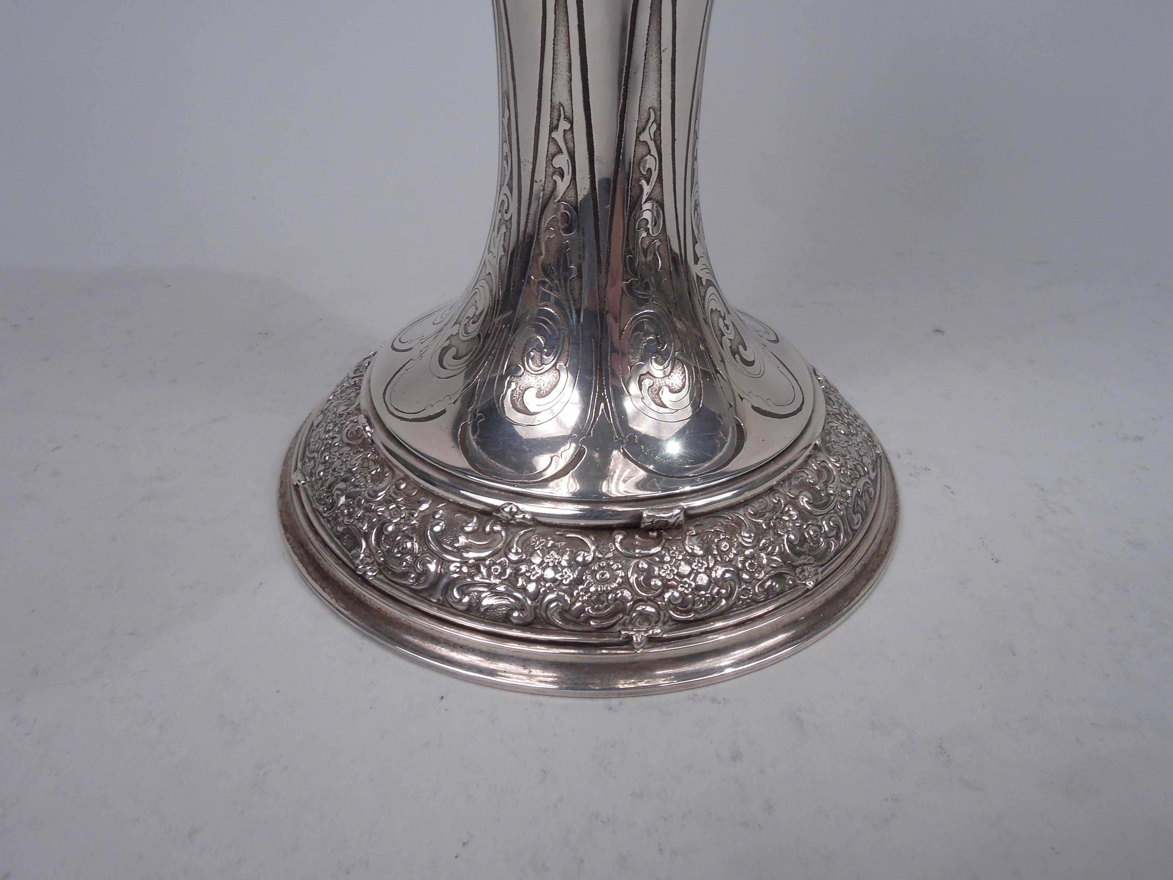 Tiffany Tall Victorian Classical Sterling Silver Vase For Sale 1