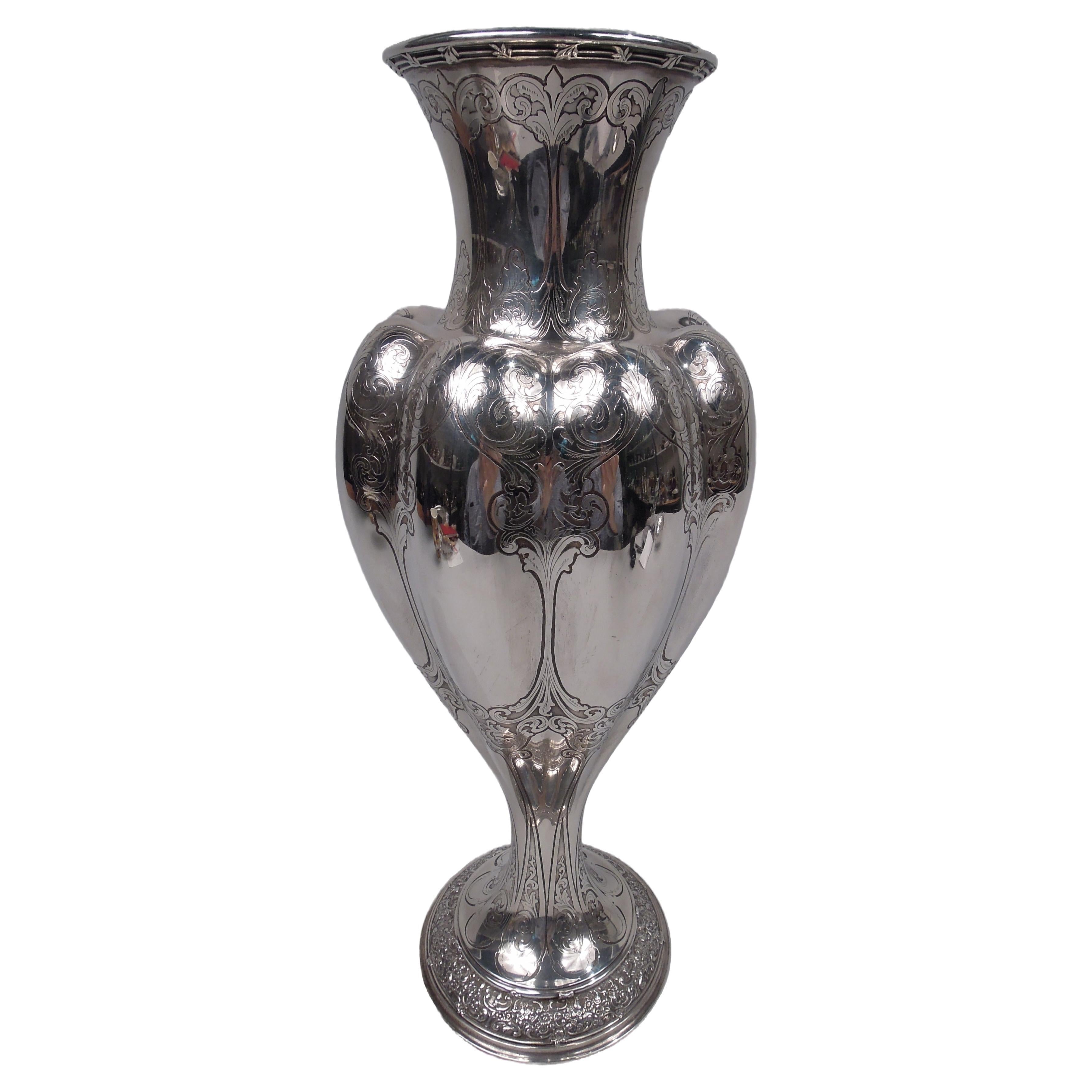 Tiffany Tall Victorian Classical Sterling Silver Vase For Sale
