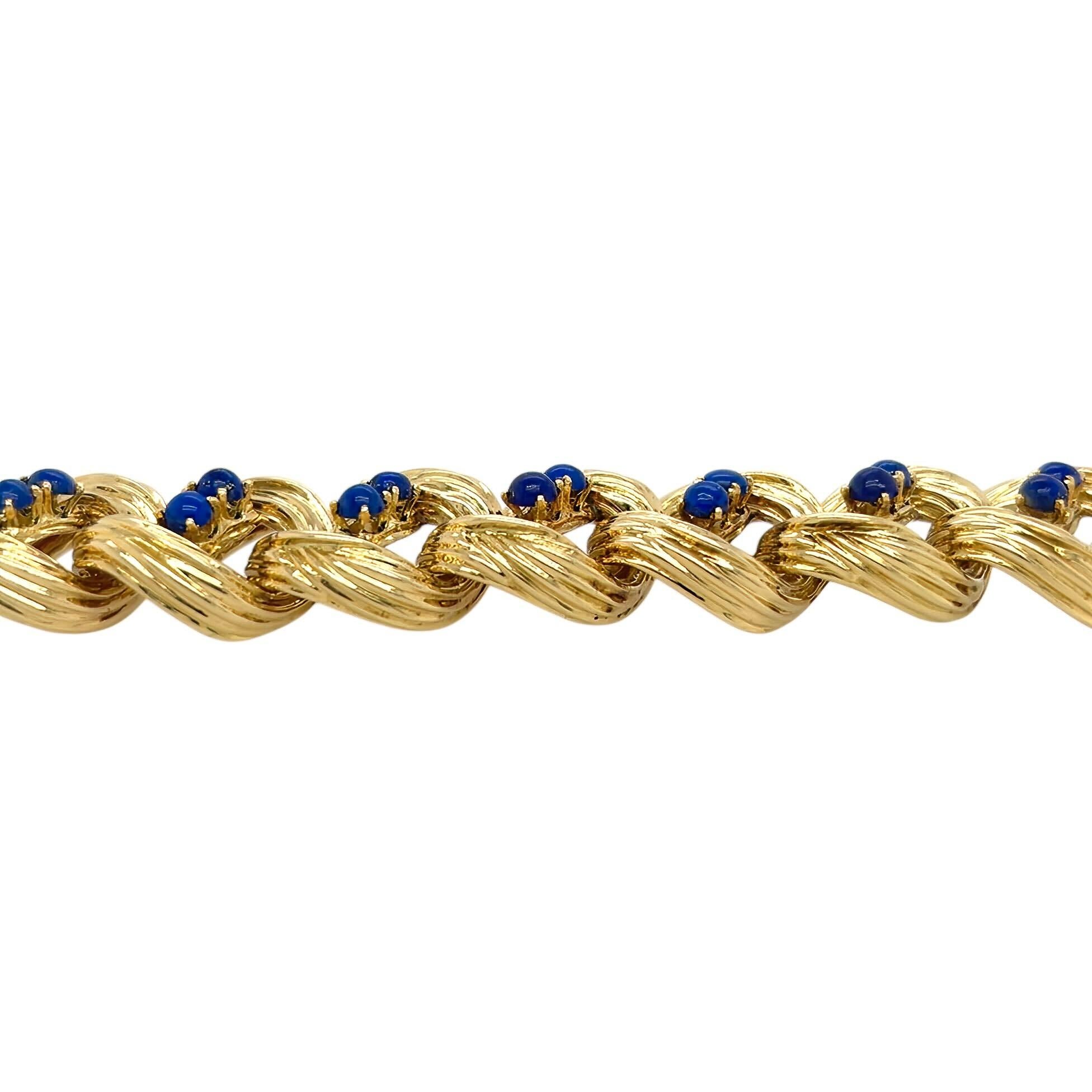 Bead TIFFANY Textured Gold Lapis Curb Link Bracelet