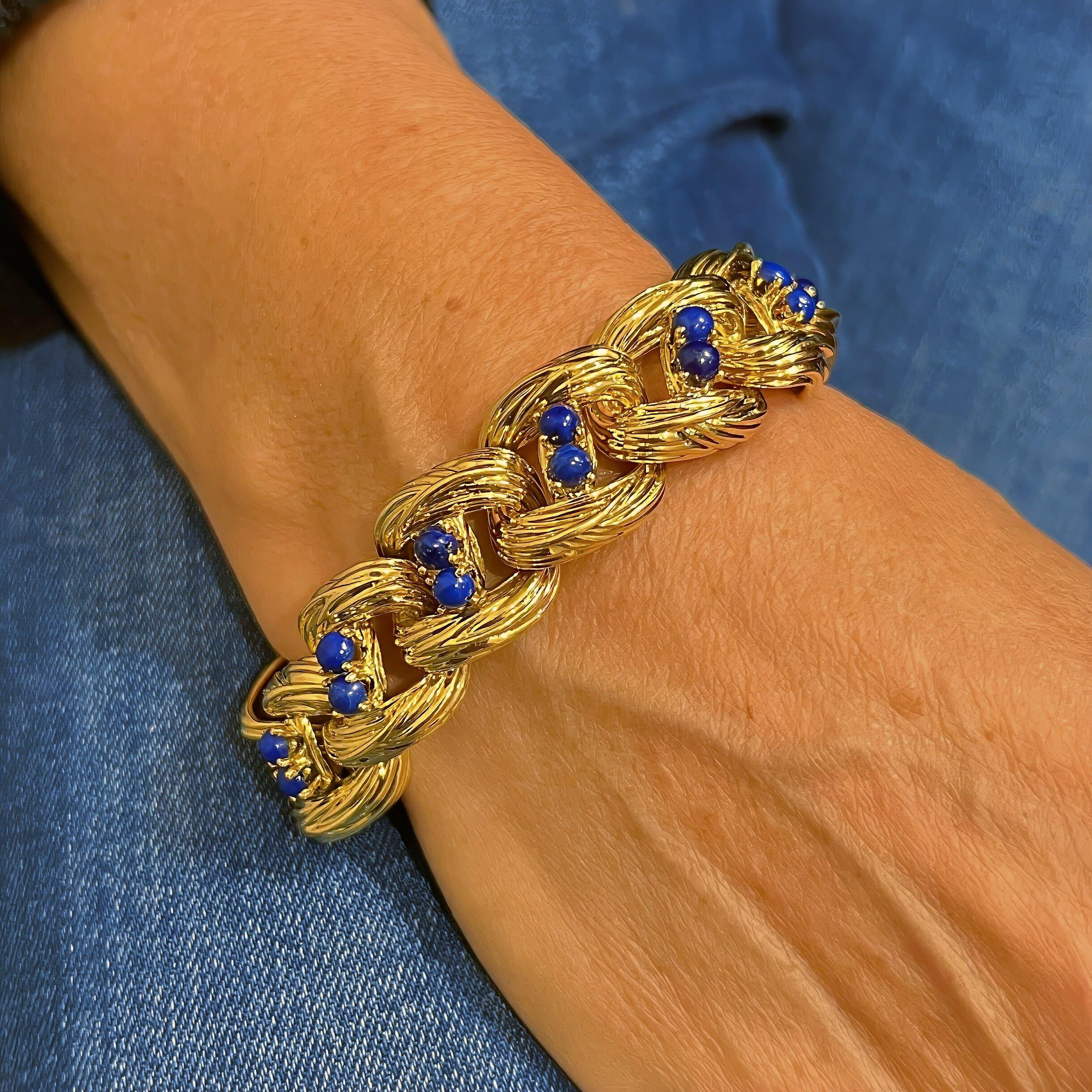 Women's TIFFANY Textured Gold Lapis Curb Link Bracelet