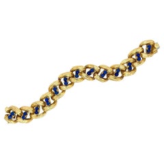TIFFANY Textured Gold Lapis Curb Link Bracelet