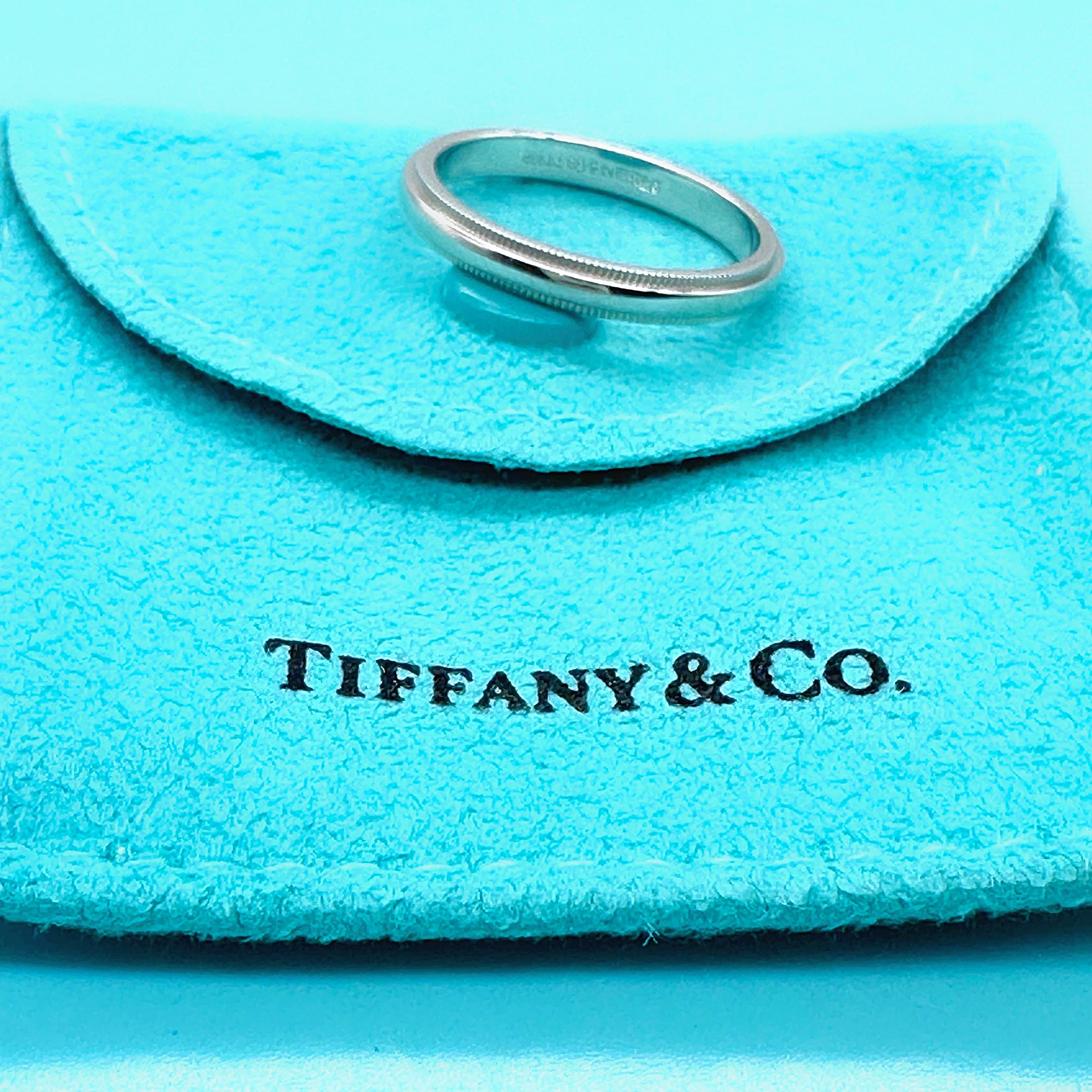 Women's or Men's Tiffany Together Milgrain Band Ring in Platinum For Sale