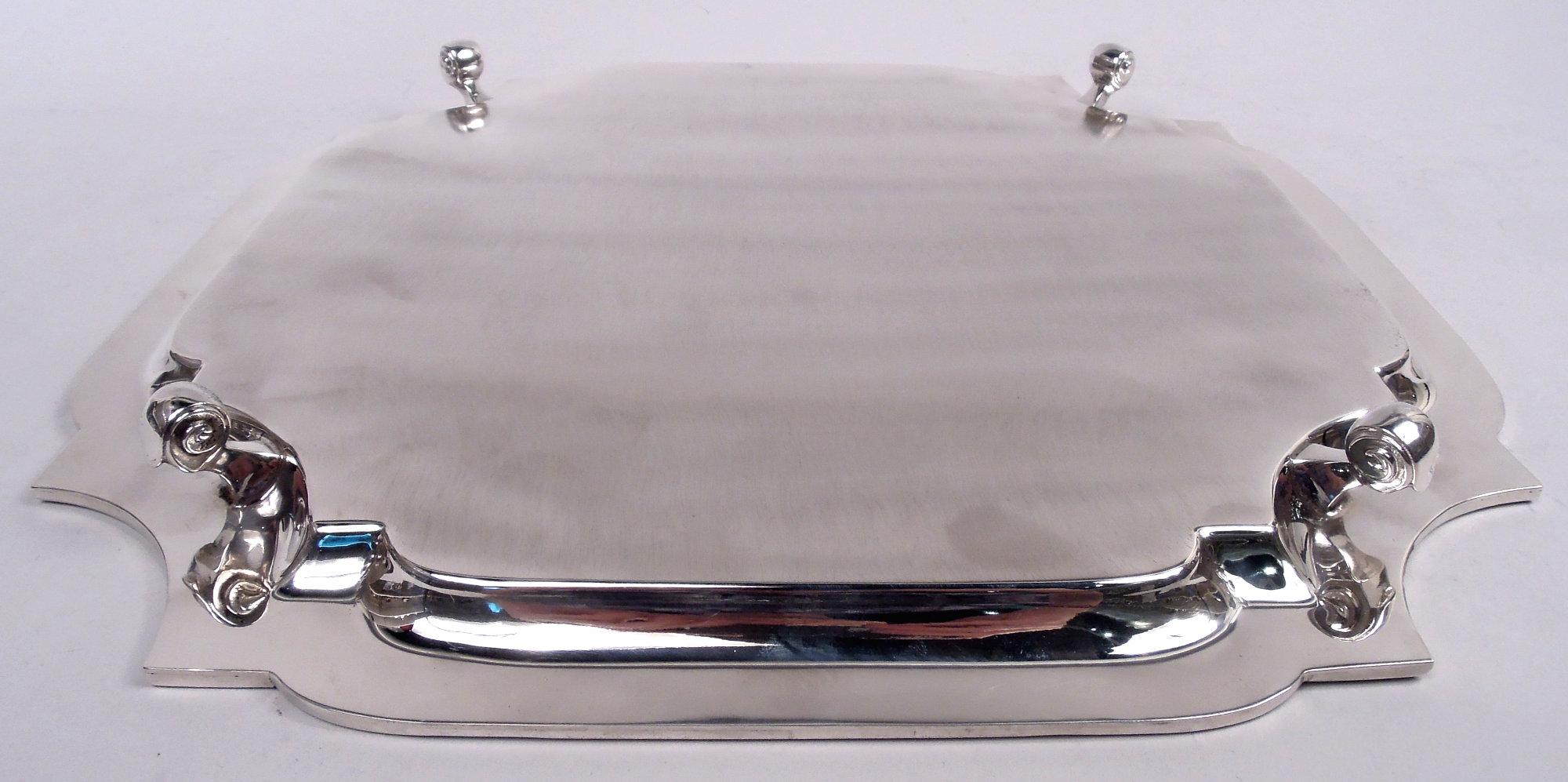 Sterling Silver Tiffany Traditional Georgian Square Cartouche Salver Tray For Sale