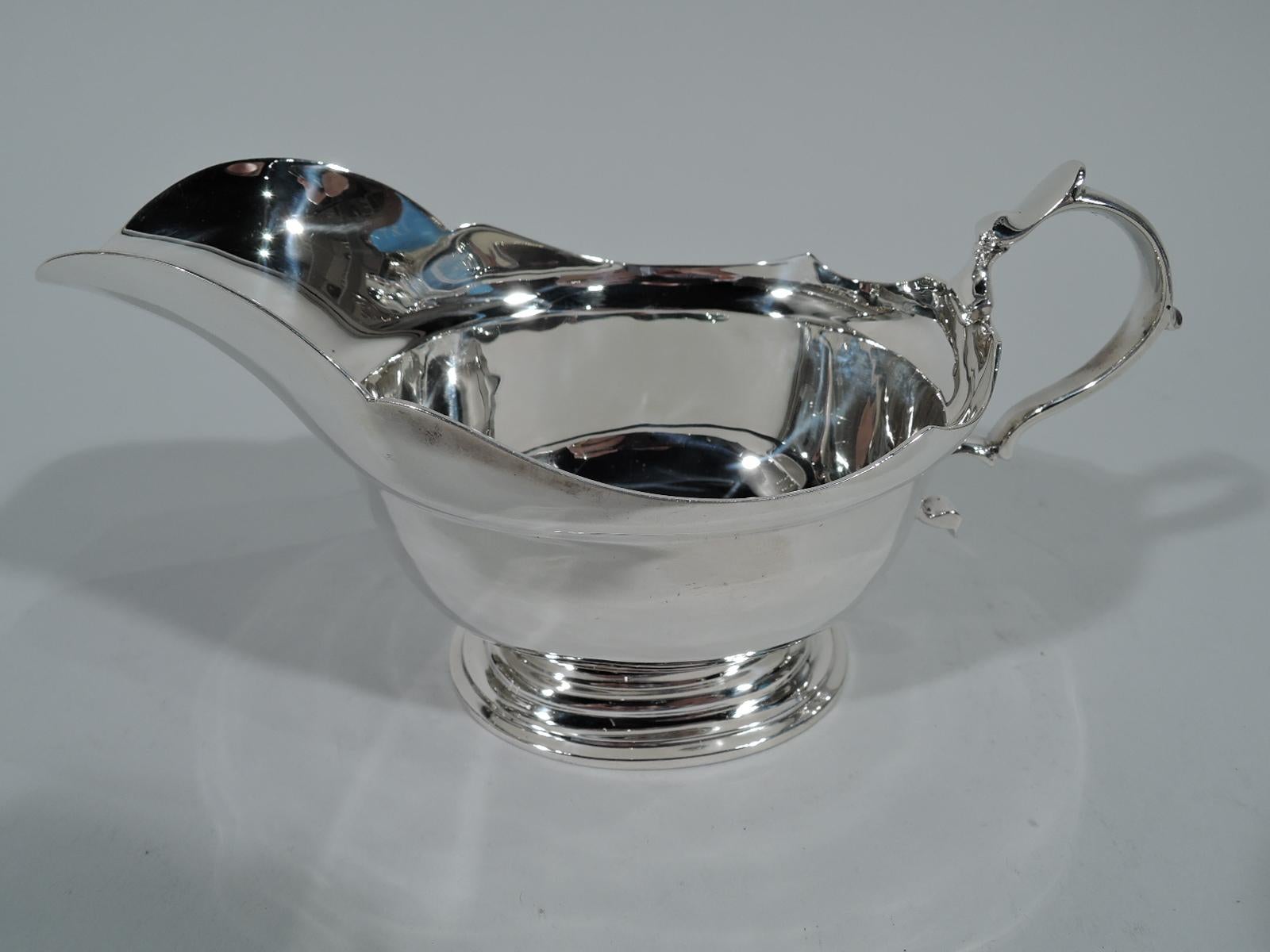 English Tiffany Traditional Georgian Sterling Silver Gravy Boat on Plate