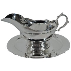 Vintage Tiffany Traditional Georgian Sterling Silver Gravy Boat on Plate