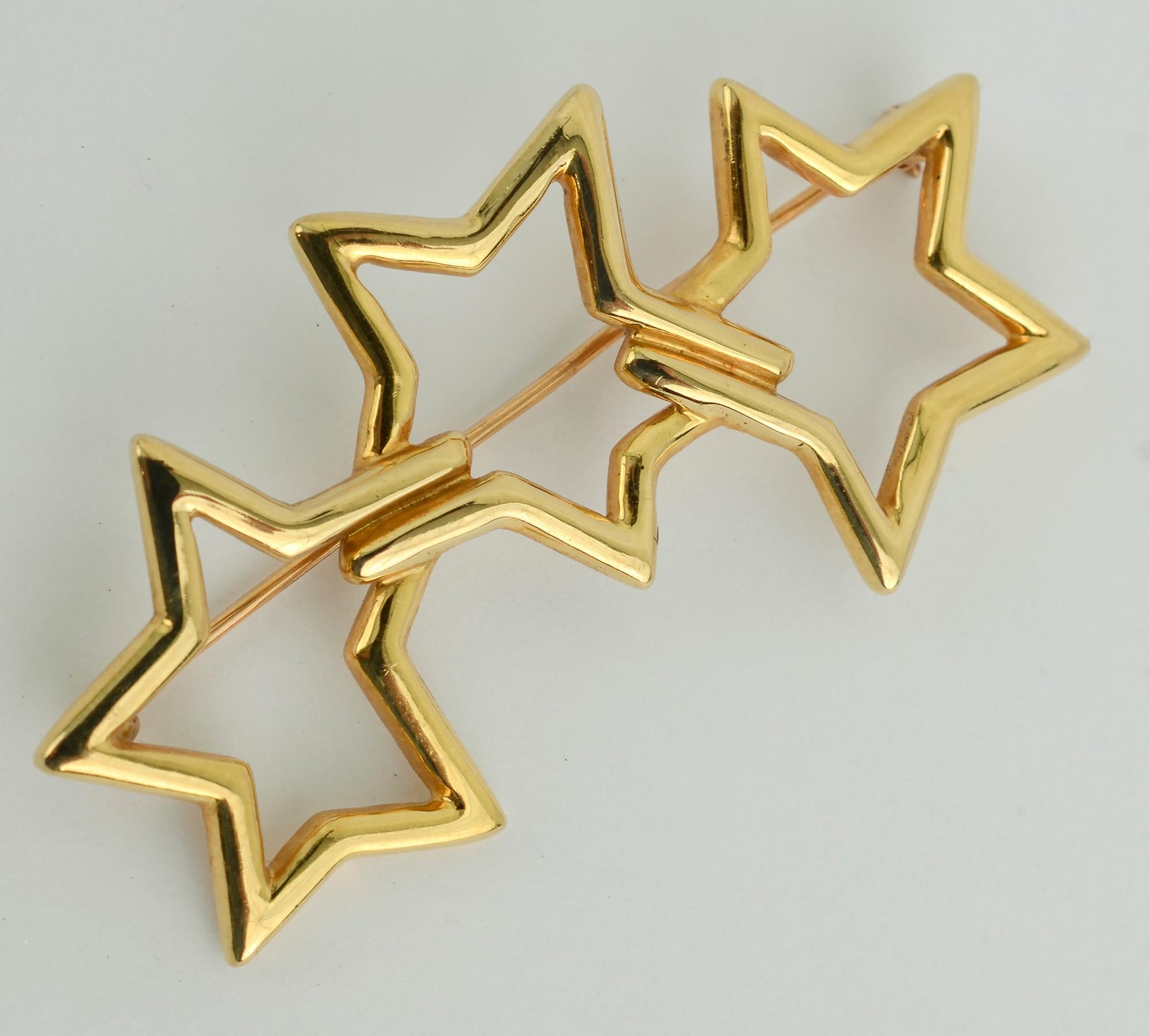 Modern Tiffany Triple Stars Gold Brooch