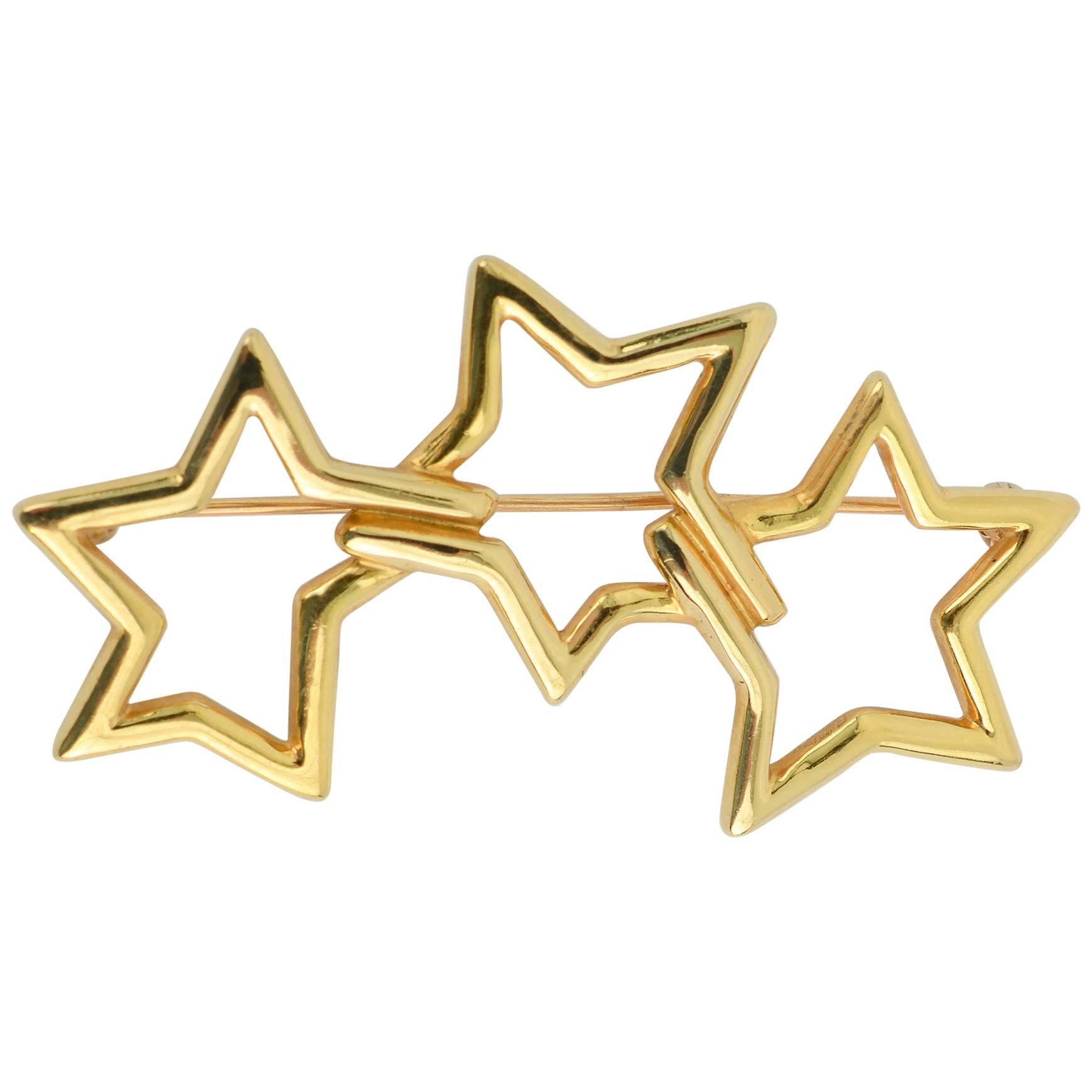 Tiffany Triple Stars Gold Brooch