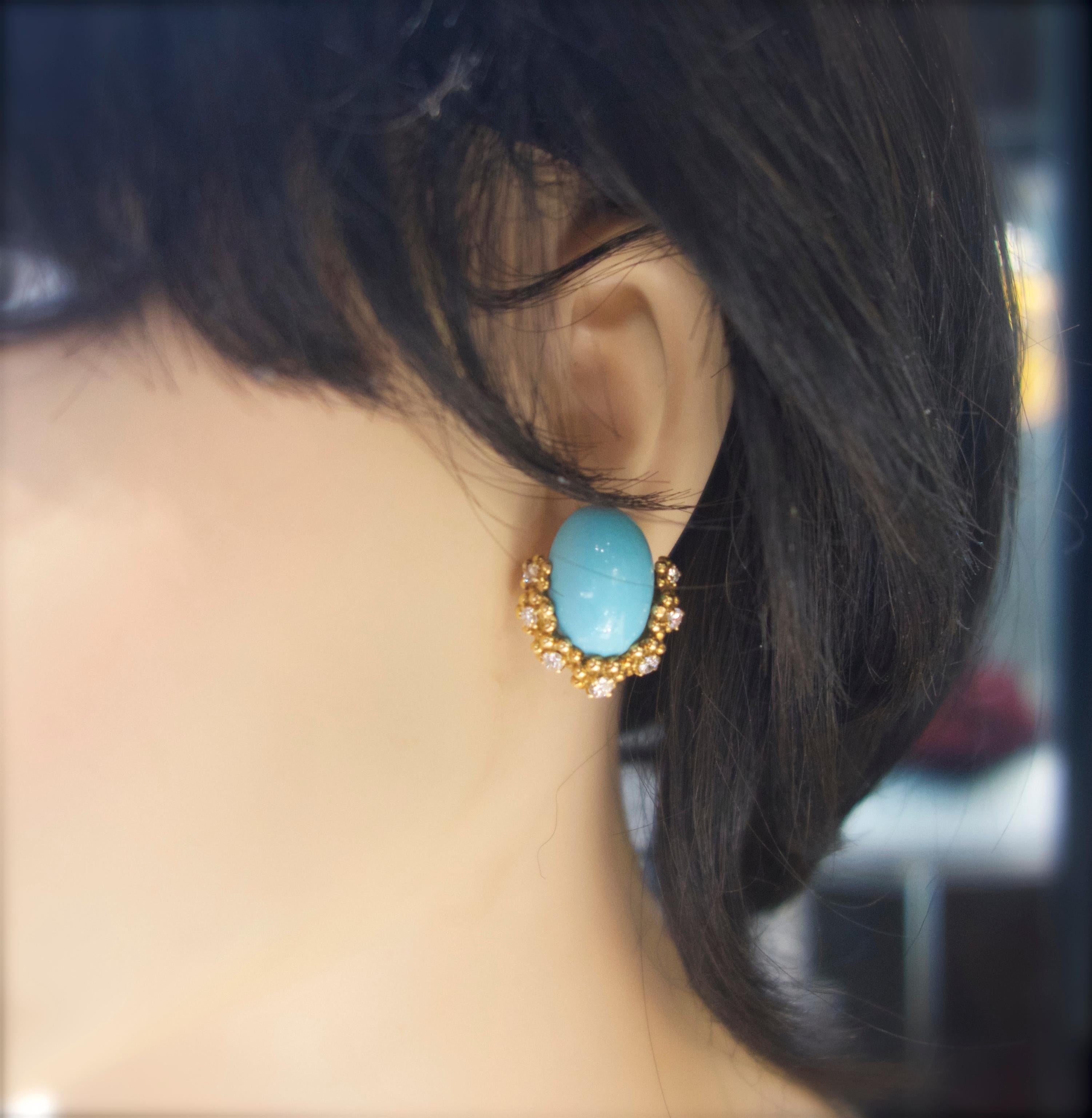 Post-War Tiffany Turquoise and Diamond Earrings