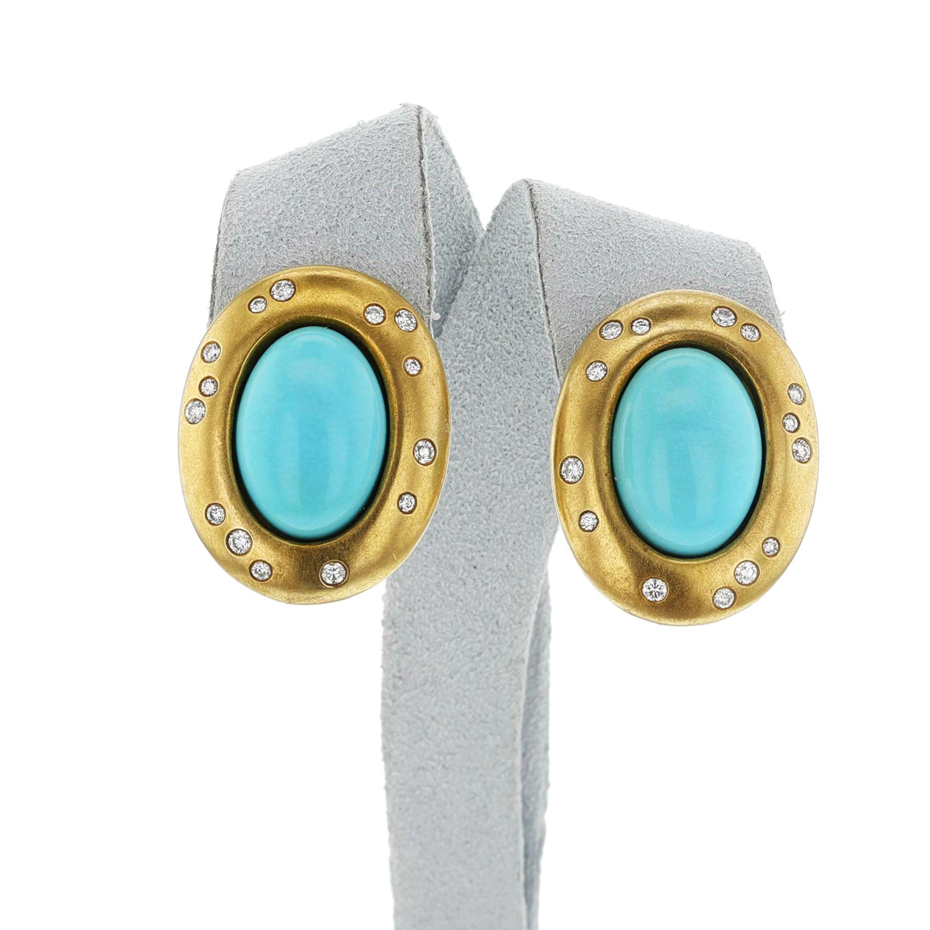 Tiffany Turquoise Cabochon Earrings with Diamonds, 18k 1