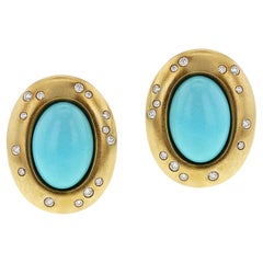 Tiffany Turquoise Cabochon Earrings with Diamonds, 18k