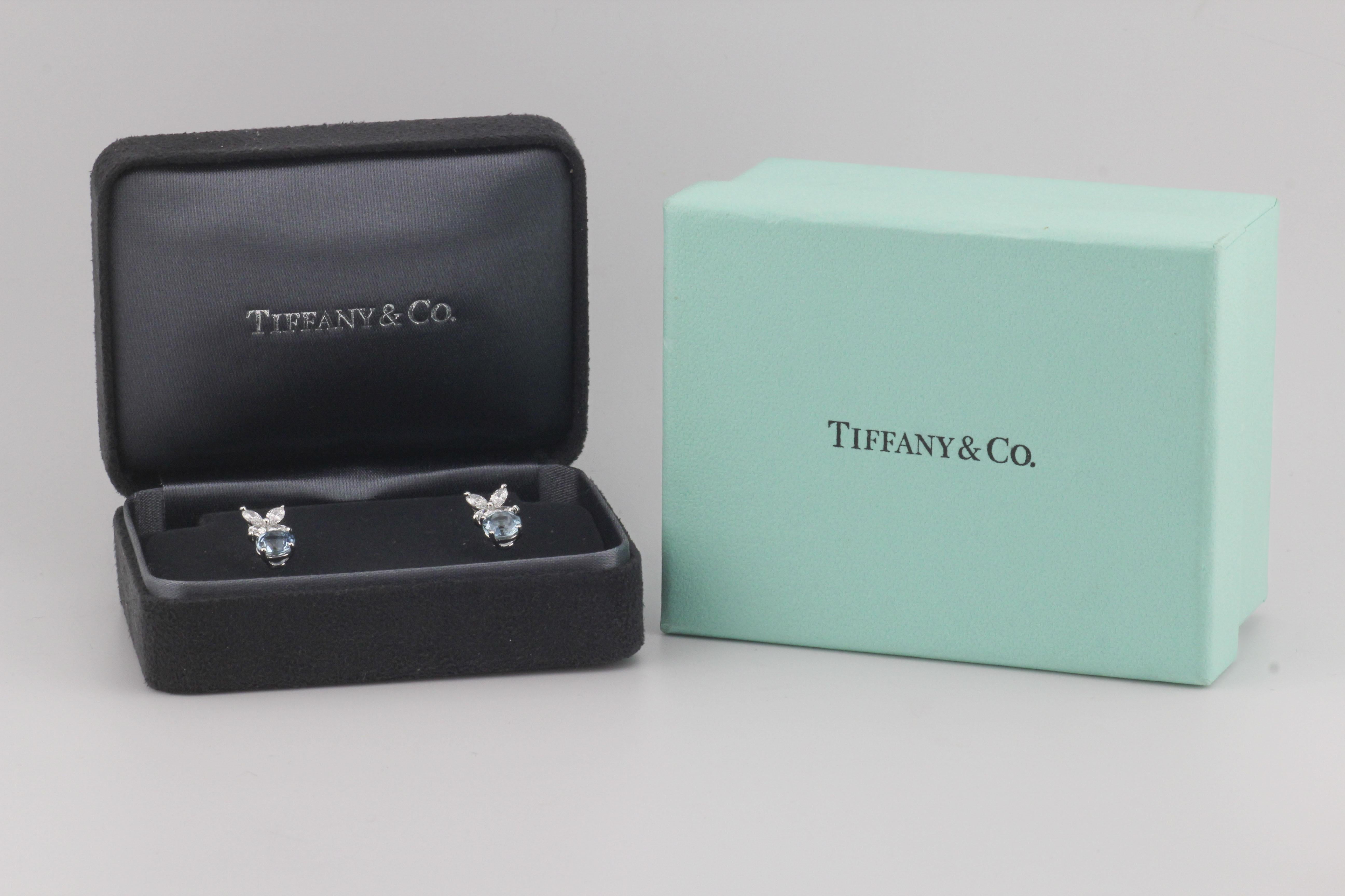 Orecchini Tiffany Victoria in platino con diamante e acquamarina in vendita 6