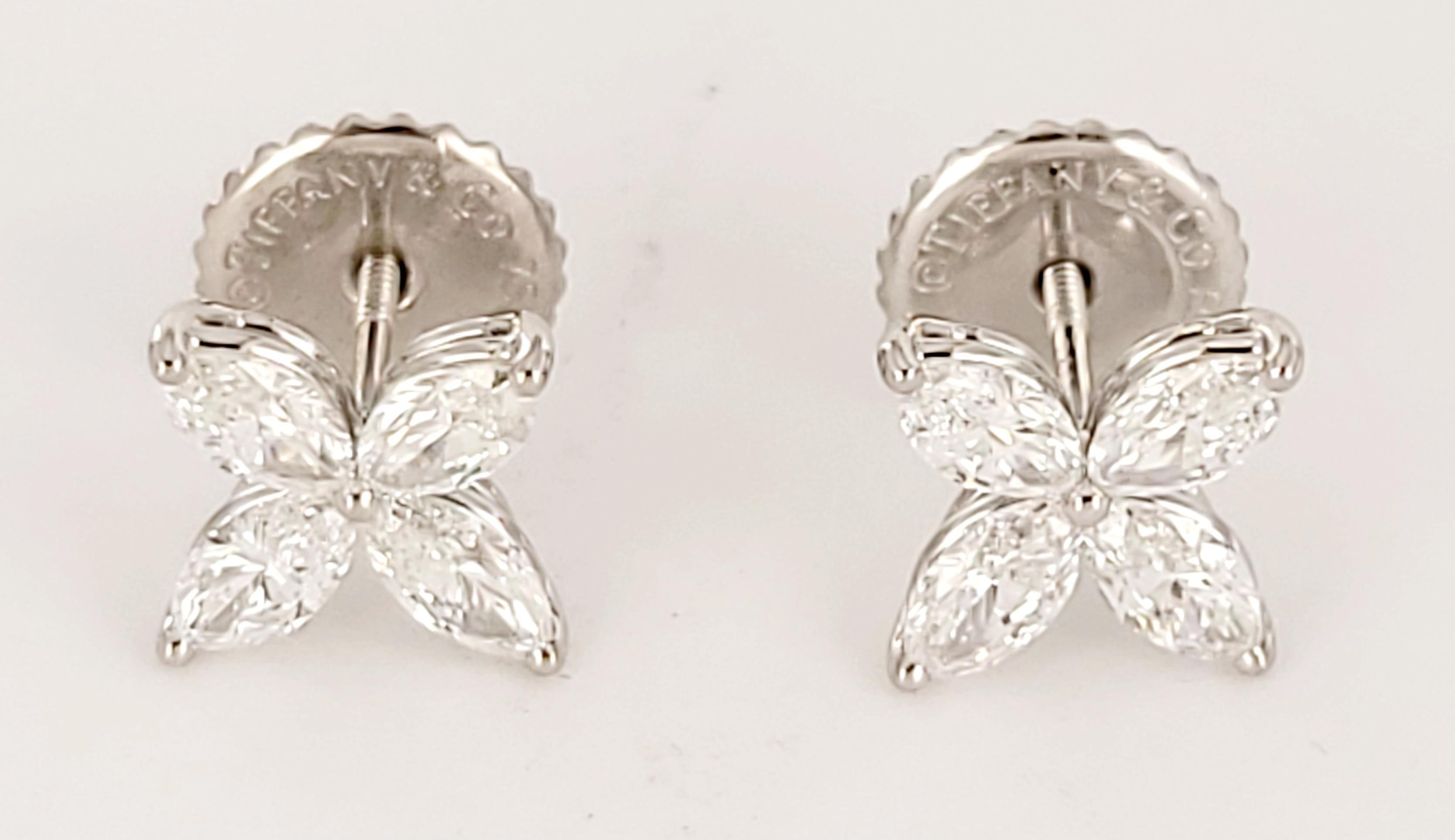 Brand Tiffany & Co Victoria
Marquise Diamonds
Total Carat Weight .92ctw
Diamond Clarity VS
Color Grade E-F 
Material PT950
Earrings Size Medium
Earring dimension 12.8mm X Width 3.5mm
Earrings Weight 3.3gr total
Condition New, never worn
Comes with