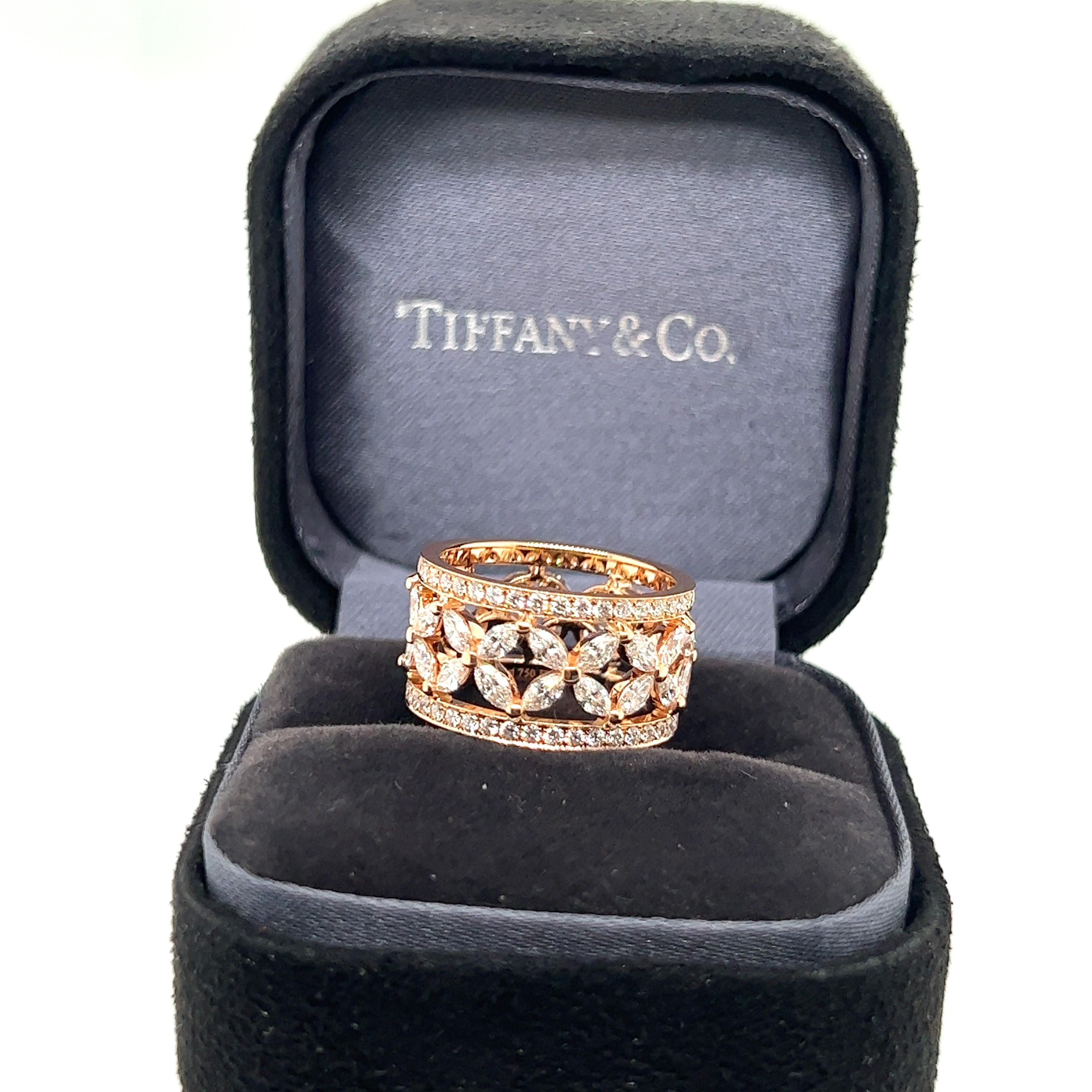 Marquise Cut Tiffany & Co. Victoria Rose Gold Diamond Band Ring New with Box For Sale
