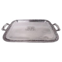 Bandeja de té clásica victoriana Tiffany de plata de ley grande y pesada